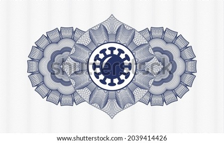 Blue rosette. Linear Illustration. Vector. Detailed with coronavirus icon inside