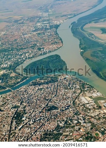 Belgrade, Serbia - River Sava connects with river Danube.  Royalty-Free Stock Photo #2039416571
