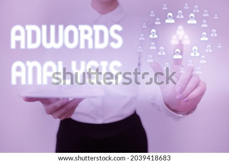 Conceptual caption Adwords Analysis. Conceptual photo monitor campaigns and ensuring investment returns in ads Lady Holding Tablet Pressing On Virtual Button Showing Futuristic Tech.