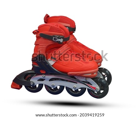 Red boots roller blades roller skate isolated on white background. This has clipping path. 