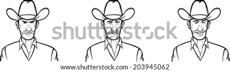 whiteboard drawing - cowboy man face three expressions