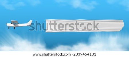 Small Propeller Airplane Towing Clear White Banner In The Sky. EPS10 Vector
