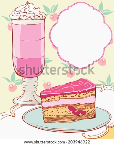 Coffe and cake card with text frame.vector