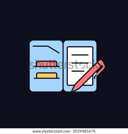 Portfolio folder RGB color icon for dark theme. Keeping paper documents safely. Carrying papers in case. Isolated vector illustration on night mode background. Simple filled line drawing on black