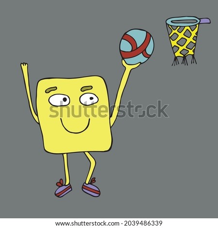 Ekonka sports. Vector character plays basketball. Cartoon. Coloring pages for children and adults. Isolated. Doodles.