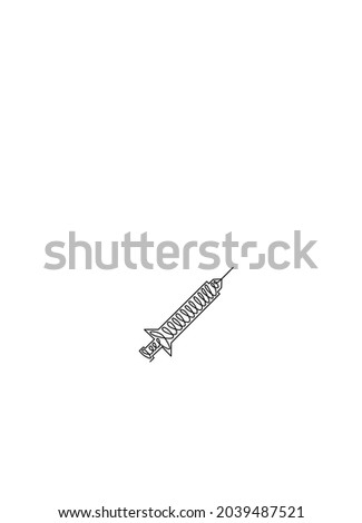Continuous line drawing of syringe, object one line, single line art, vector illustration