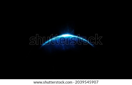 Easy to add lens flare effects for overlay designs or screen blending mode to make high-quality images. Abstract sun burst, digital flare, iridescent glare over black background. Royalty-Free Stock Photo #2039545907