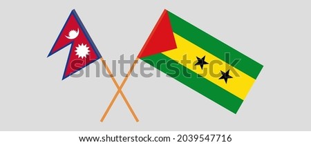 Crossed flags of Nepal and Sao Tome and Principe. Official colors. Correct proportion