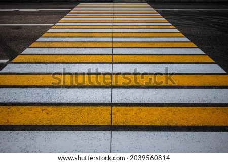 Pedestrian crossing on an asphalt road in the rays of the setting sun.