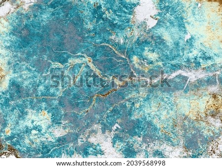 Nature pattern on satellite photo, topography. Aerial top view of Earth surface with river as abstract texture background. Blue landscape taken from space. Elements of this image furnished by NASA.