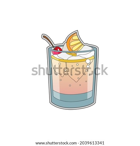 Isolated cold tropical cocktail with a cherry and a slice of orange Vector