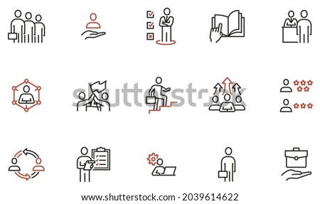 Vector Set of Linear Icons Related to Recruitment, Career Progress and Personal Development. Mono Line Pictograms and Infographics Design Elements - part 2 Royalty-Free Stock Photo #2039614622