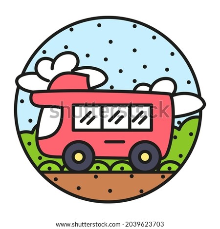 Isolated mobile house image on a camping sticker Vector