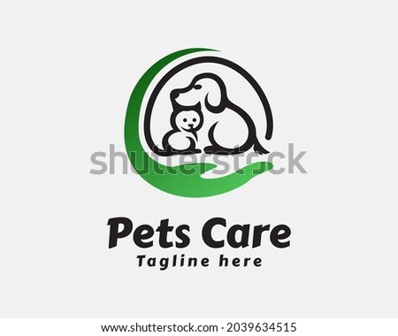 dog cat pet care hand circling logo template illustration