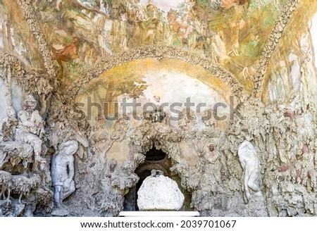 Sculptures in the the Buontalenti Grotto in Boboli Gardens, built in the 16th century in Mannerist style, in Boboli Gardens, beside Pitti Palace, Florence, Tuscany, Italy