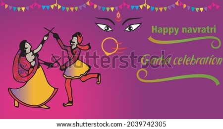 creative Navratri Graba mahotsav poster design, Indian couple playing Garba