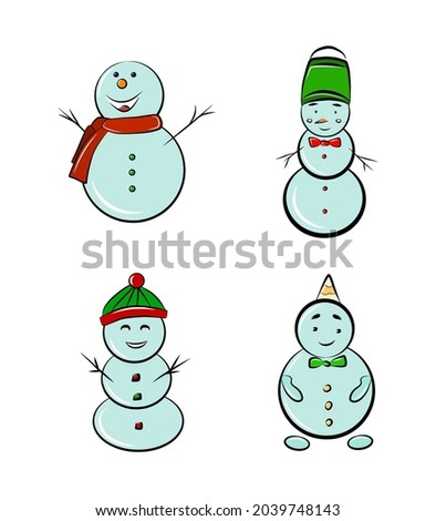 Snowman vector illustration flat cartoon character set isolated on white Christmas winter season 