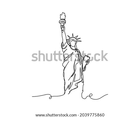 Continuous one line drawing of american symbol statue of liberty in silhouette on a white background. Linear stylized. Royalty-Free Stock Photo #2039775860