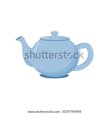 Blue teapot on white background. Flat vector illustration Royalty-Free Stock Photo #2039796908