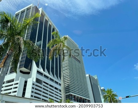 Miami buildings at noon in downtown in front of Bayfront park