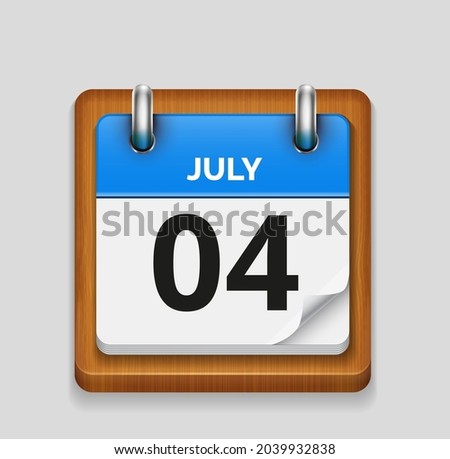July 4 blue daily realistic calendar with wooden frame icon date vector image