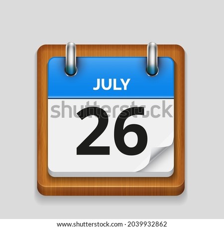 July 26 blue daily realistic calendar with wooden frame icon date vector image