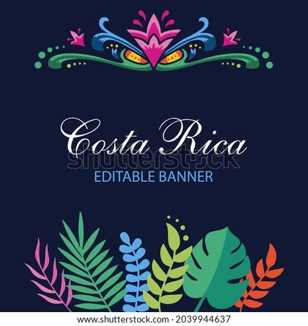 VECTORS. Costa Rica Ox cart traditional painting design for Independence Day, civic holidays, tourism, travel, floral, night, text holder, divider Royalty-Free Stock Photo #2039944637