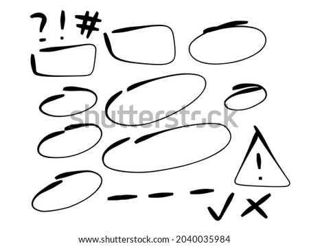 Circle hand drawn design collection. Plus symbols of checklists, crosses, fences, question marks, exclamation marks in black. Doodle elements vector.