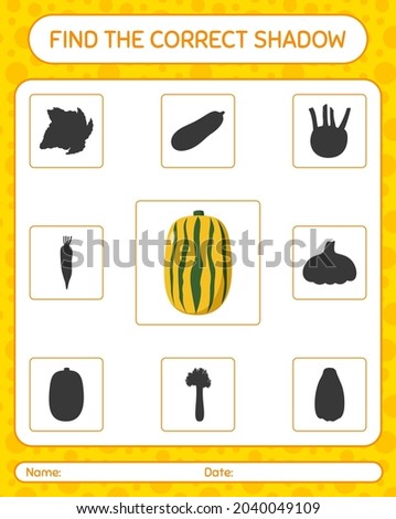 Find the correct shadows game with delicata squash. worksheet for preschool kids, kids activity sheet