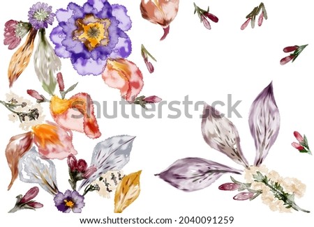 hand painted flowers from watercolor and has a white background for writing messages .