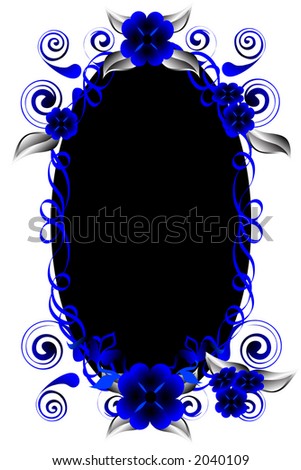 Oval Blue and black floral design element, in easily editable and scalable vector format.