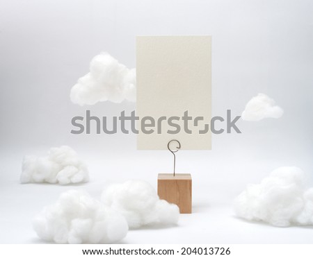 White texture blank name card on wood stand
