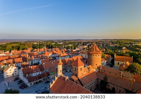 Castle in Reszel - panorama of the city at sunrise - Warmia and Masuria, Poland Royalty-Free Stock Photo #2040138833