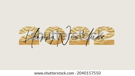 new year number 2022, in tiger ornament.  handwritten lettering typography Happy new year holiday poster. Shiny party background.