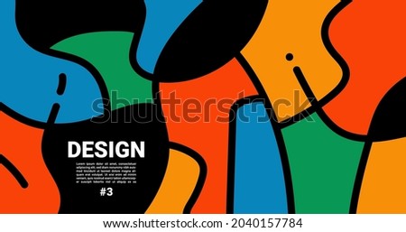 Trend Colorful Abstract Geometric Wave Background Design With Bold Black Line And Beautiful Red, Orange, Blue and Orange Color For Art Festival, Web Design, Landing page, and Print Material.  Royalty-Free Stock Photo #2040157784