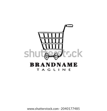 shopping cart cartoon logo icon design template black modern isolated vector cute