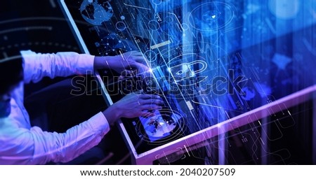 Cyber security and data protection information privacy internet technology concept.Businessman working on modern computer show padlock protecting business and financial data virtual network connection Royalty-Free Stock Photo #2040207509