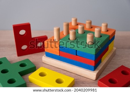 children's wooden educational game, puzzle, constructor