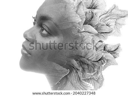 Paintography. Abstract painting merged with a portrait of an African American woman