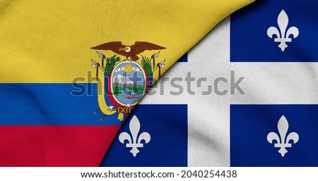 Flag of Ecuador and Quebec - 3D illustration. Two Flag Together - Fabric Texture