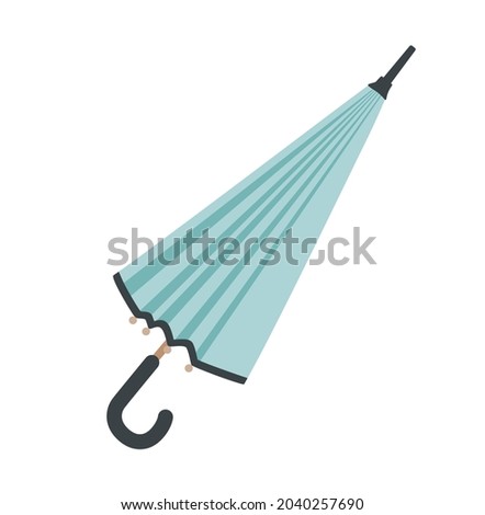 Walking cane folding blue umbrella. Autumn accessory. Hand drawn isolated vector illustration.
