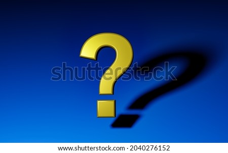 3D illustration for advertising. Yellow question mark on a blue background with shadow. 3d rendering illustration.