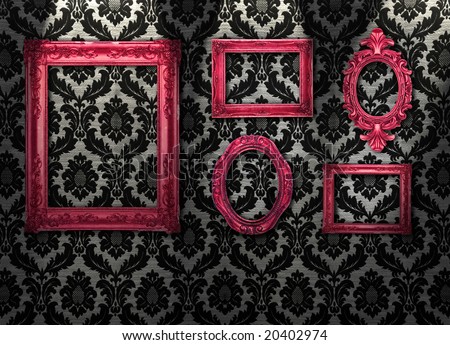 Pink frames, retro wallpaper, spotlights from above,similar available in my portfolio