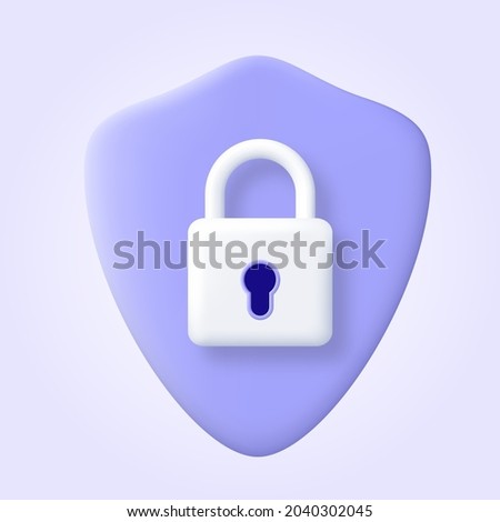 Security shield logo 3d icon. Protection, safety, password security vector illustration. Concept of internet privacy cyber protection or antivirus. Cybersecurity and information network protection. Royalty-Free Stock Photo #2040302045