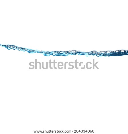 Close up of water wave and air bubbles, isolated on white. 