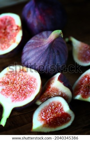 Selective focus. Macro. Figs whole and in section.