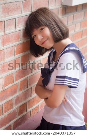 japanese teen beautiful girl in student smile and relax