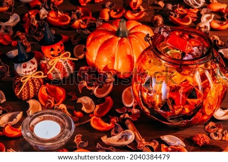 Image cut of Halloween party Jack O Lantern full of sweets