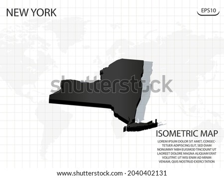 3D Map black of New York on world map background .Vector modern isometric concept greeting Card illustration eps 10.