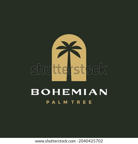 bohemian palm tree niche door logo vector icon illustration